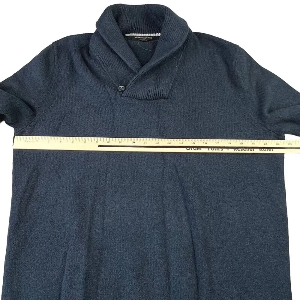 Banana Republic Sweater Mens Size Large Navy‎ Blue Shawl Collar Pullover Office - Picture 7 of 8